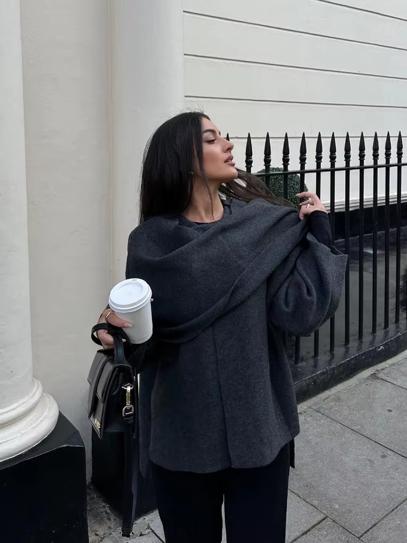 Elegant Italian Scarf Wool Jacket