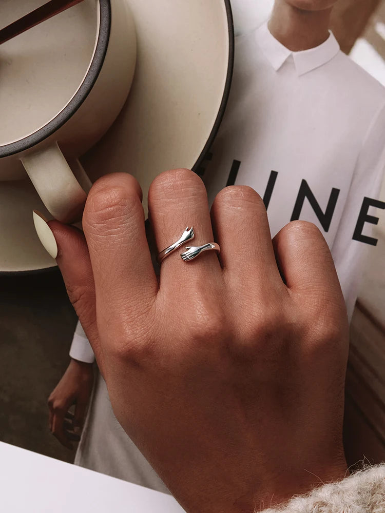 Sterling Silver Hug Heart Ring