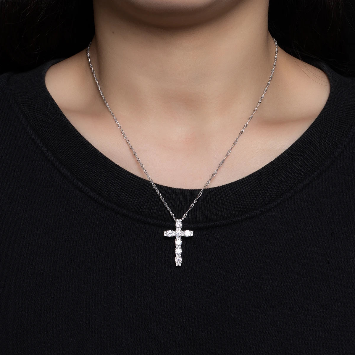 Elegant Cross Moissanite Necklace