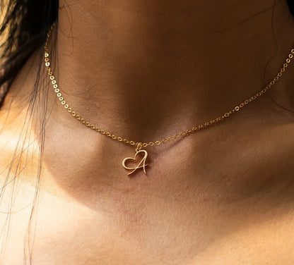 Golden Heart Initial Necklace