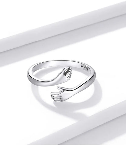 Sterling Silver Hug Heart Ring - Signifies strength, love & protection