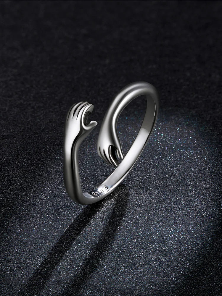 Sterling Silver Hug Heart Ring - Signifies strength, love & protection