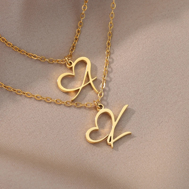 Golden Heart Initial Necklace