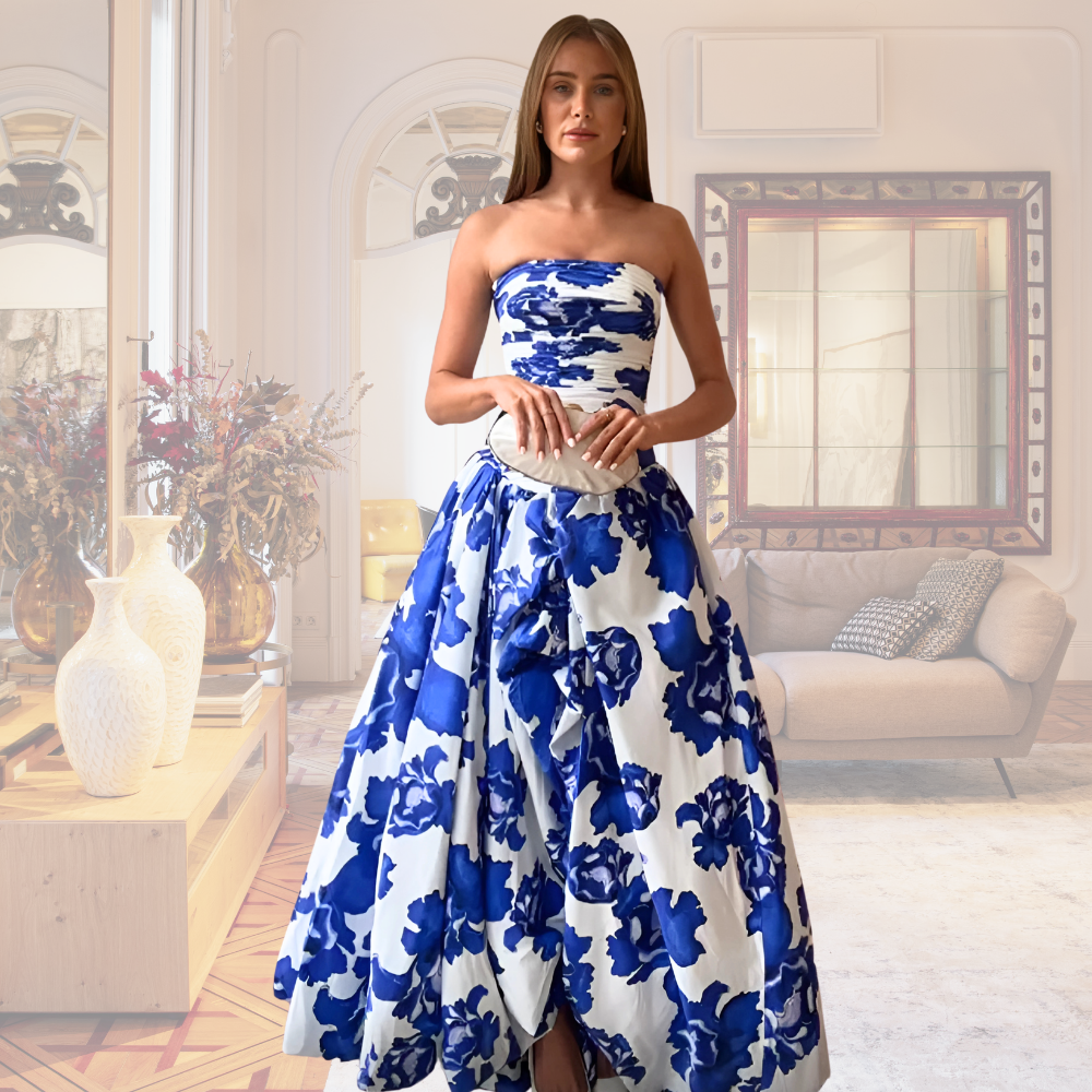 Azure Bloom Evening Dress