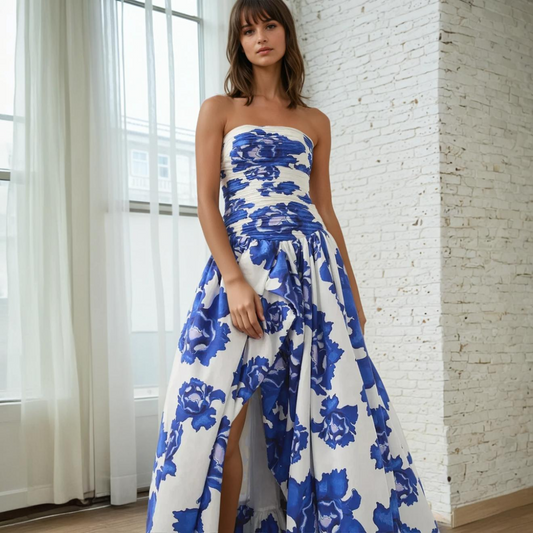 Azure Bloom Evening Dress