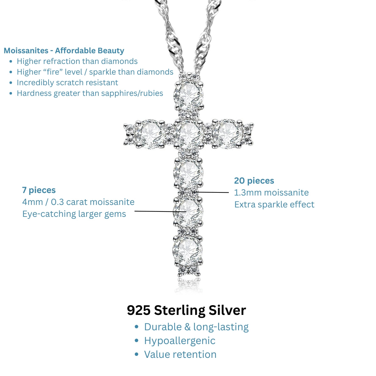 Elegant Cross Moissanite Necklace